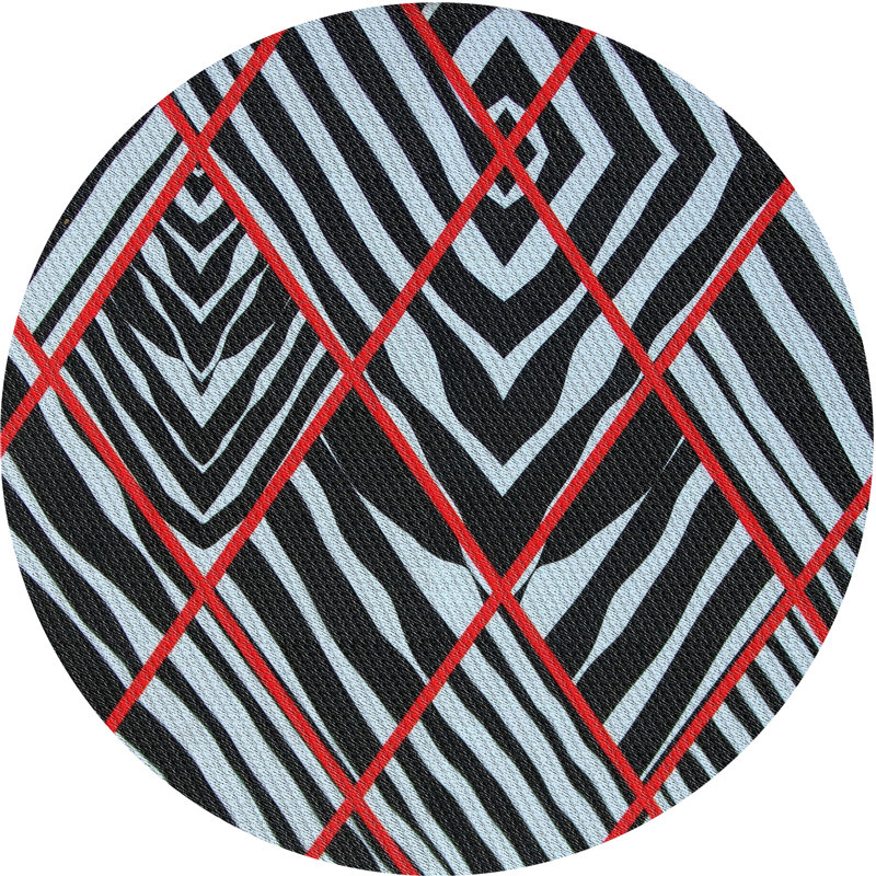 Tapis rouge/bleu marine tissé à la machine, Rond 8 pi