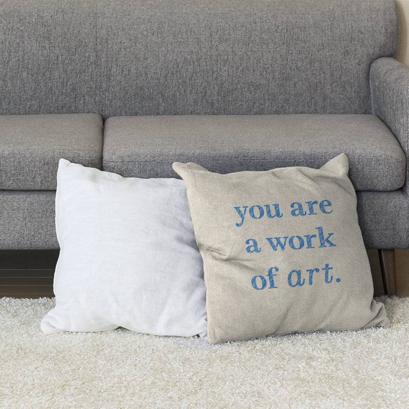 Oreiller de plancher Work of Art, 40 po x 40 po, Blanc / bleu