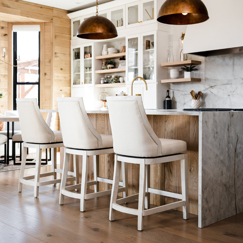 Vienna White Oak Swivel Bar Stool with Upholstered Seat