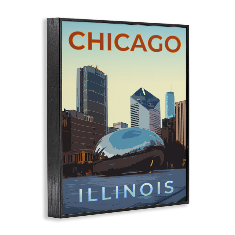 Giclée encadrée de Chicago Bean Landmark, design par Victoria Barnes, H 14 po x l 11 po, Giclée encadrée noir minuit