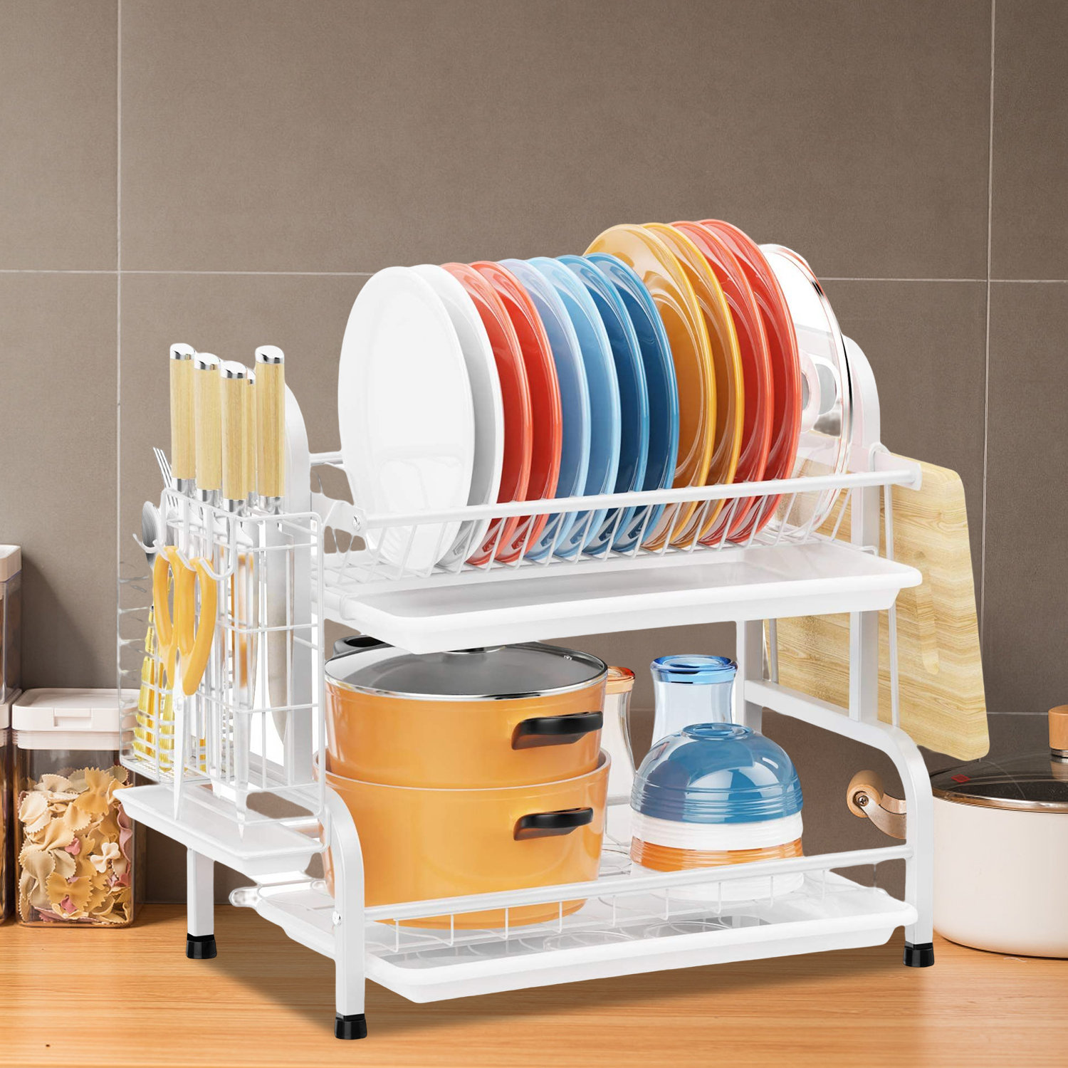 Iris 2 Tier Stainless Steel Dish Drying Rack With Plastic Drain