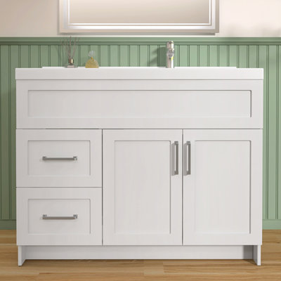 Armoire de meuble-lavabo autoportante de 42 po x P 21,5 po x H 33,5 po avec 2 portes et 2 tiroirs blancs