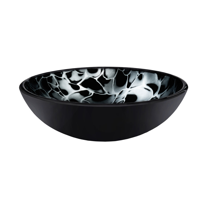 Novatto 16.5'' Black/Silver Glass Circular Bathroom Sink, Chrome