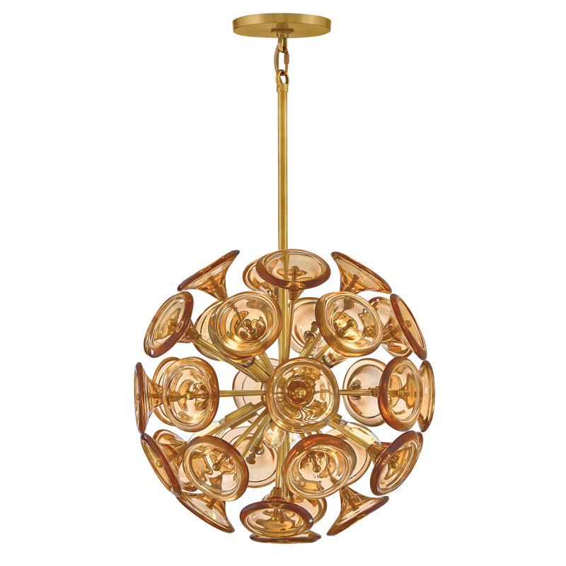 Grand luminaire suspendu Fredrick Ramond Maya, Ambre, H 70,5 po x l 19,75 po x P 19,75 po, 8 lumières