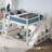 Queen Loft Bed with Storage Shelves and Wardrobe, Solid Wood Loft Beds with Detachable Slide and Ladders, No Spring Box Needed,Blue and White-2023270912-2023270918
