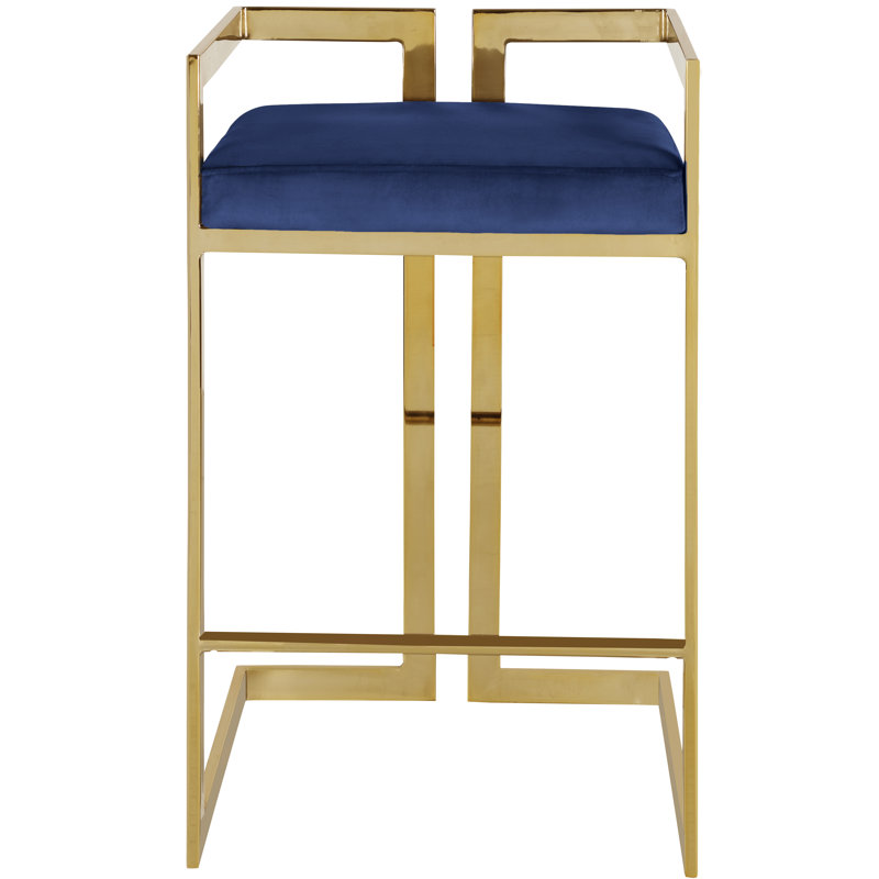 Tabouret de comptoir 27 po Isam, Velours marine, Or