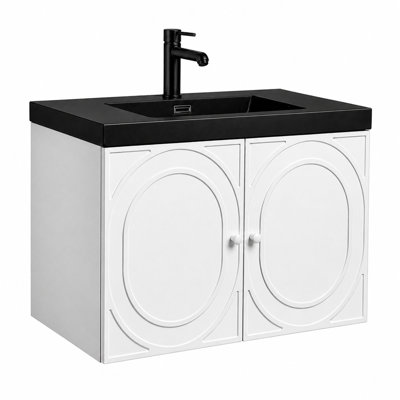 French Vanity Wall-Mounted Bathroom Vanity with Integrated Sink, Modern Floating Cabinet with Doors and Drawers