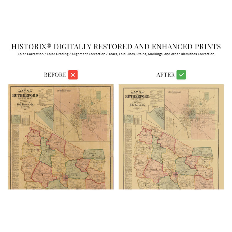 Carte du comté de Rutherford, Tennessee, 1878, H 24 po x l 18 po x P 0,01 po