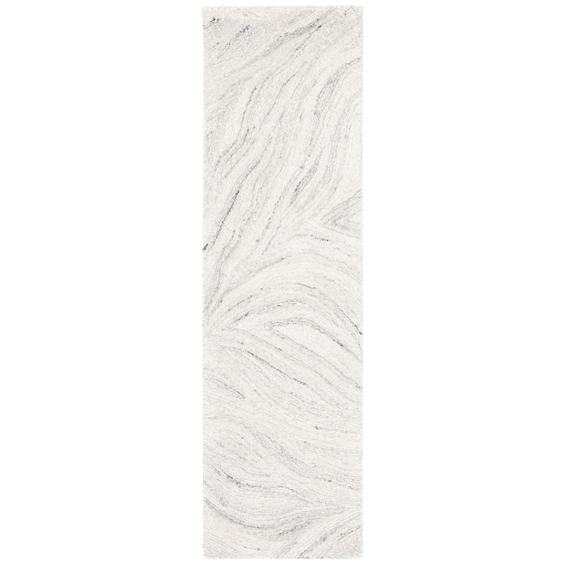 Tapis ivoire / gris en laine touffeté à la main Radabaugh, Tapis de couloir 2 pi 3 po x 6 pi