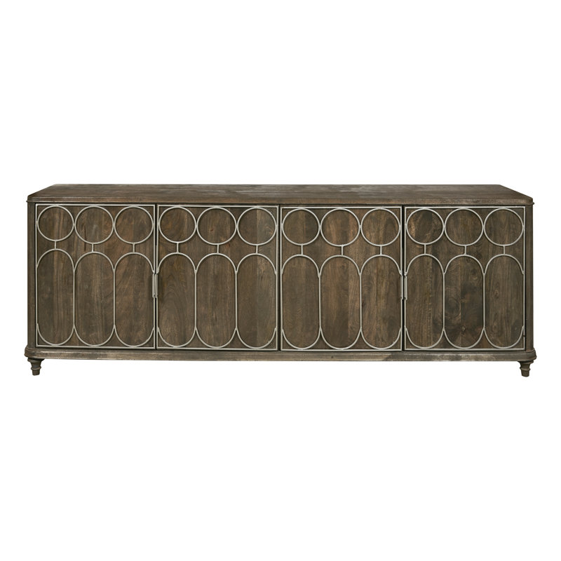 Rich Brown Mango Wood 4-Door Console with Metal Grill