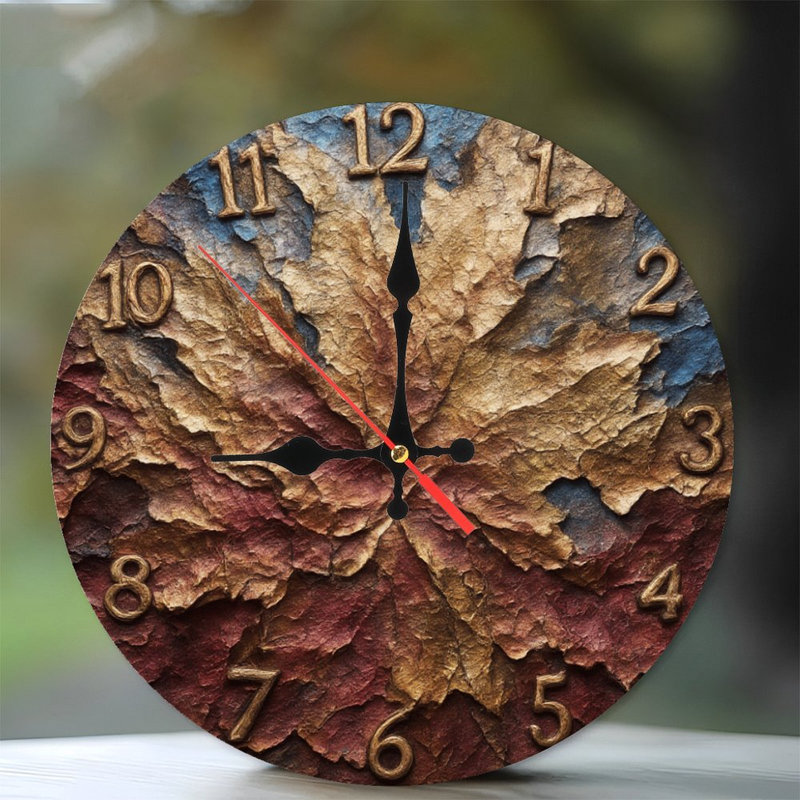Clock With Autumn Leaf Texture
