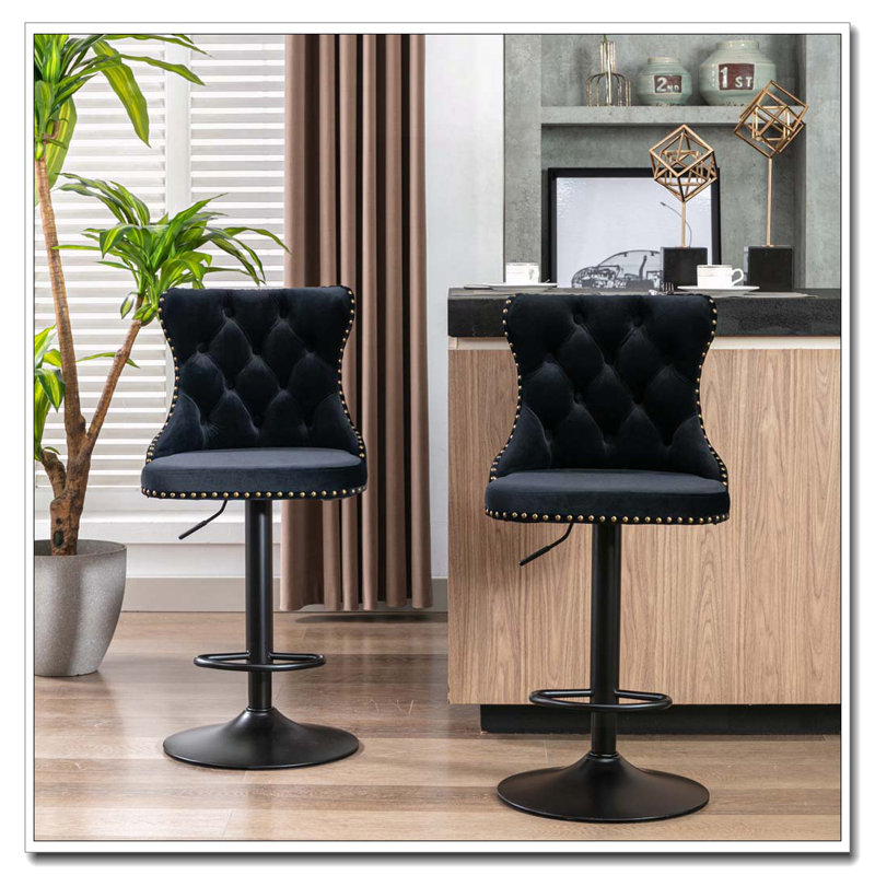 Swivel Velvet Barstools Adjusatble Seat Height from 25-33 Inch, Black