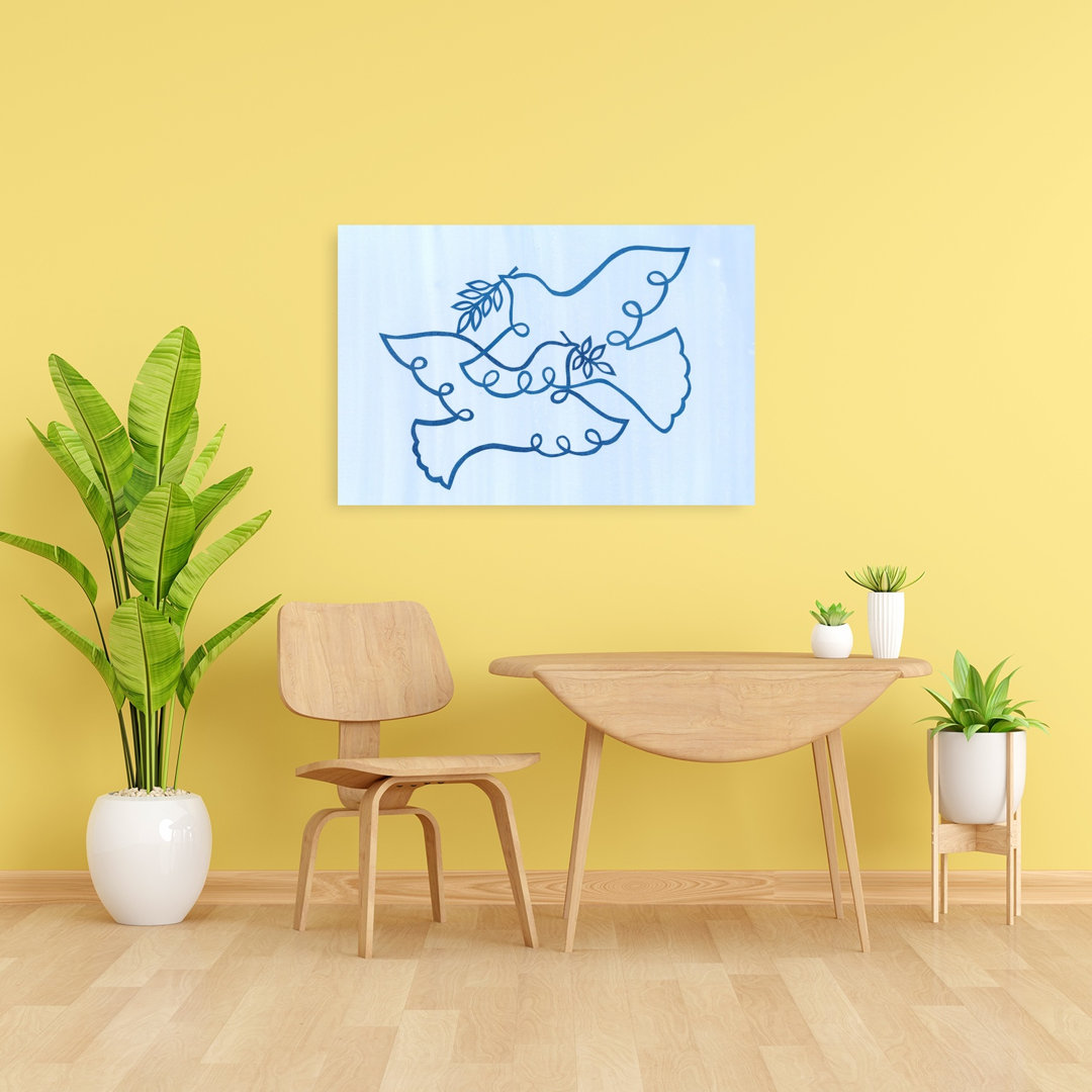 Intertwined Peace Doves Minimalist Modern Serene Bird Flower Nature Wall Art Print