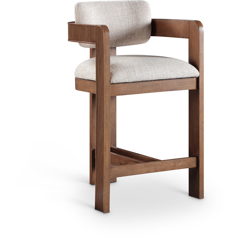 Tabouret rembourré Sacha Howley, Brun, Beige, Texture de lin