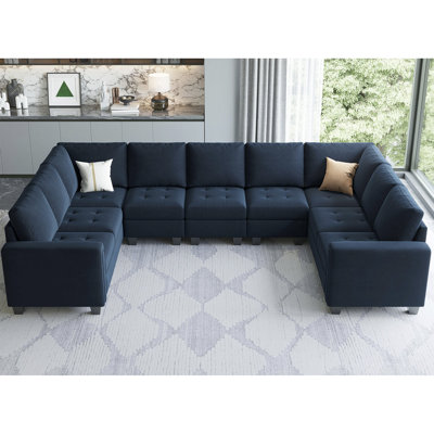 Shavera 8 - Piece Large U Shaped Corner Sofa Sectional Modular Sofa Living Room Couch Party Room Sofa