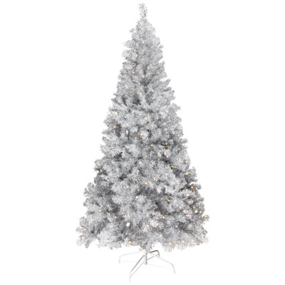 Pre-Lit Artificial Tinsel Christmas Tree - Silver