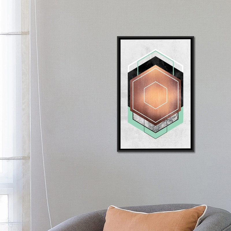 «Hexagon Abstract», impression sur toile tendue, H 26 po x l 18 po x P 1,5 po, Pas de tapis, Toile avec cadre noir