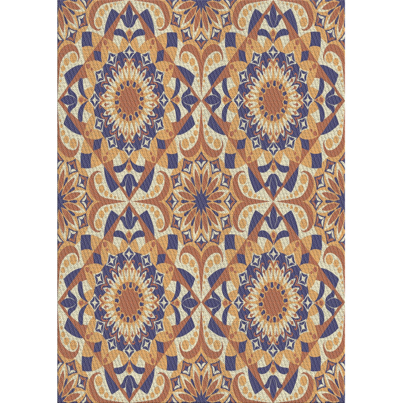 Tapis bleu/brun tissé à la machine, Rectangle 5 pi x 7 pi