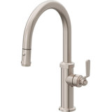Pull-Down Kitchen Faucet With Button Sprayer - Low Arc Spout
