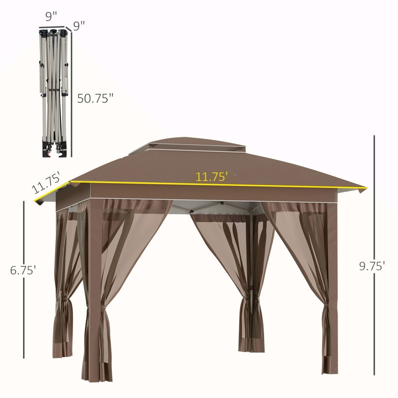 Tente à auvent escamotable de 12 pi x 12 pi avec filet et sac de transport Outsunny
