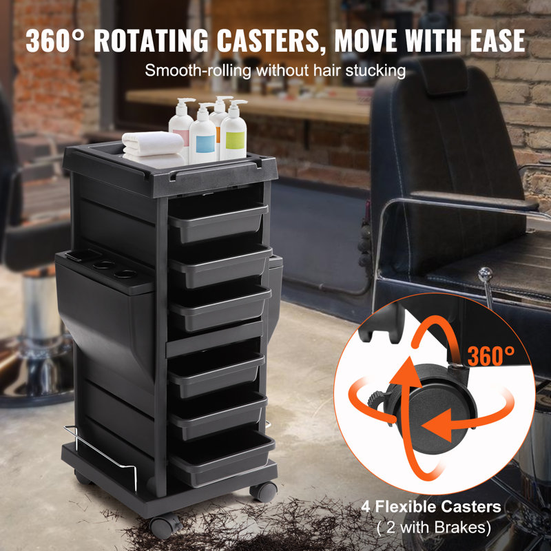 Black High-Quality Plastic Salon Utility Cart with Drawers