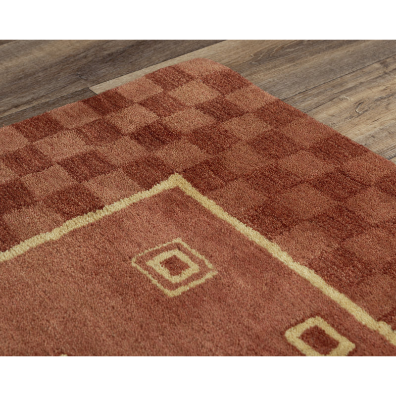Tapis géométrique en laine touffeté à la main rouge / brun clair, Rectangle 5 pi x 7 pi 6 po