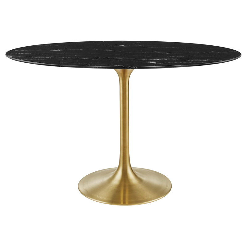  Table de salle à manger en marbre artificiel Lippa, Doré, Noir, H 29,5 po x L 47 po x l 27,5 po