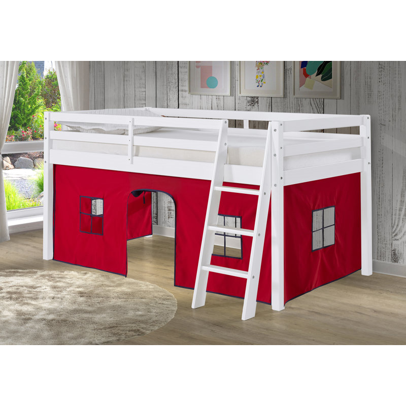 Lit mezzanine simple en bois avec tente Roxy, Blanc