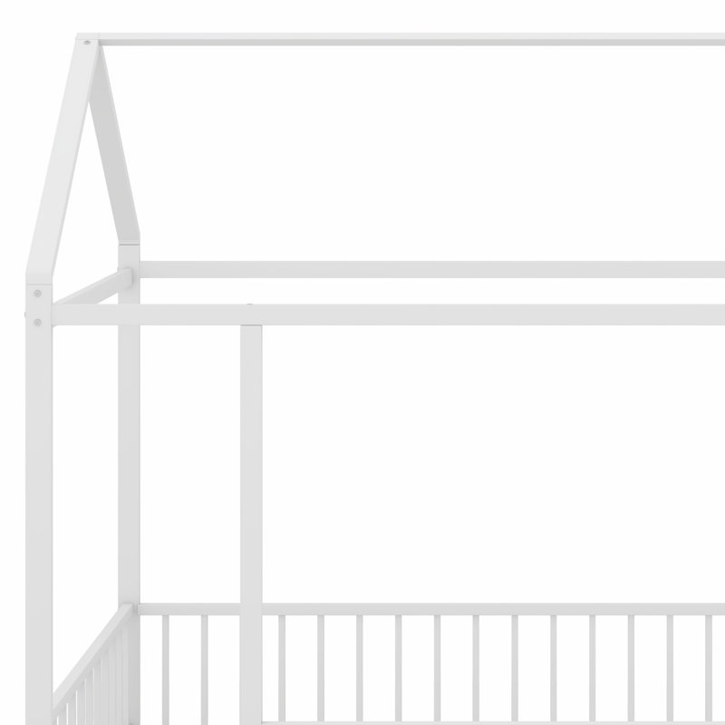 Structure de lit en métal avec clôture, Blanc
