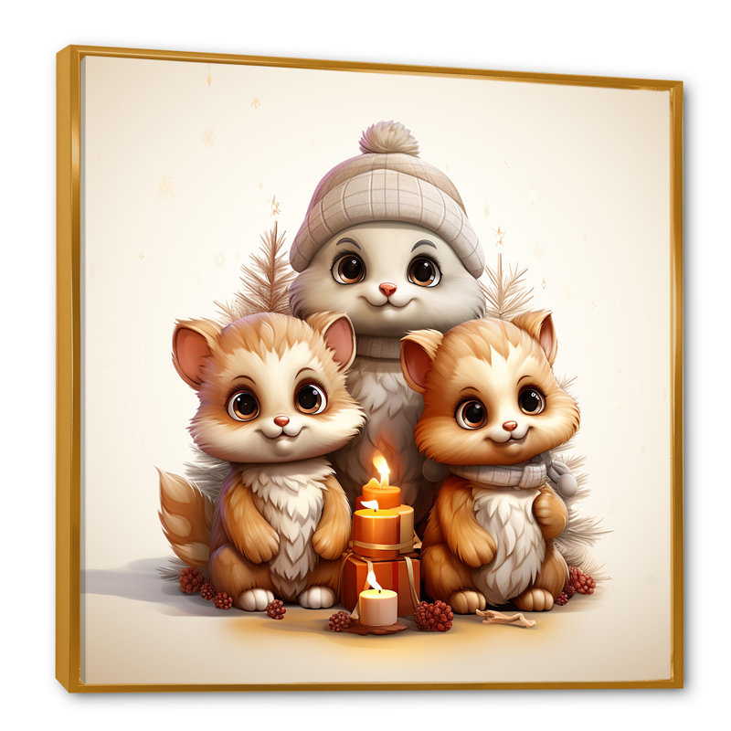 Joyfull Nursery Teddy Bears II - art mural de l'ours en peluche, Cadre flottant doré, 16" H x 16" W