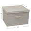 Grande boîte de rangement avec couvercle, toile en poly-coton doux avec cadre renforcé, capacité de rangement généreuse, couvercle entièrement amovible, poignée avant, polyvalent, pliable et empilable, naturel avec bordure café-1979030971-1979030970