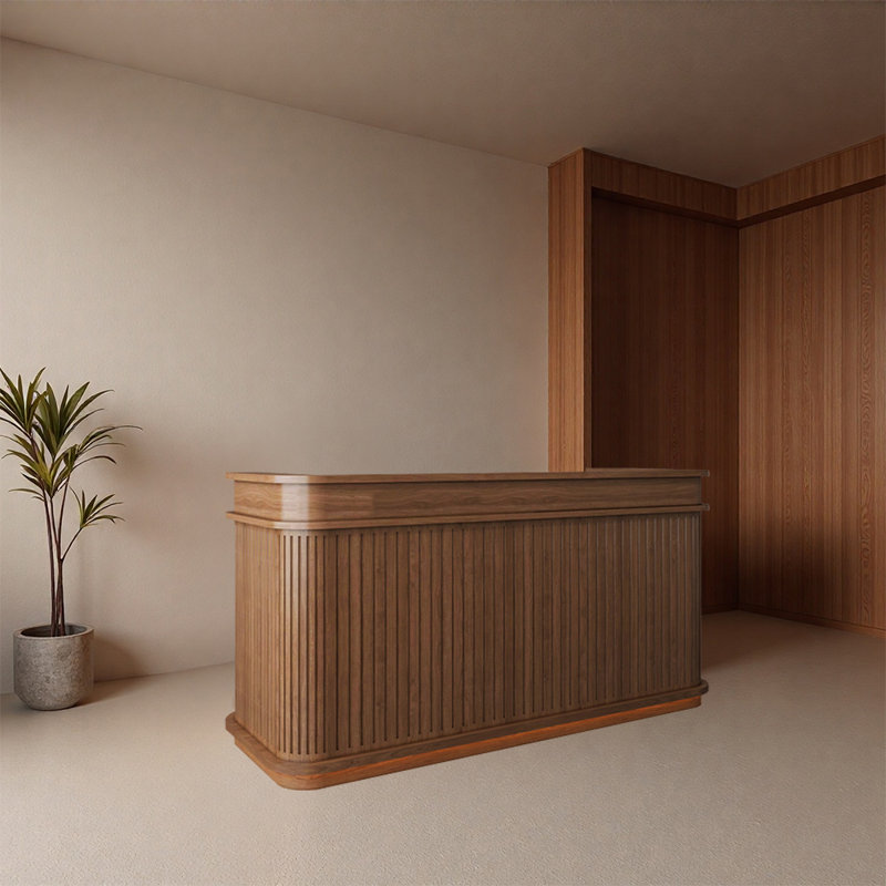 Bureau de service chic et minimaliste avec comptoir de caisse intégré, Noyer