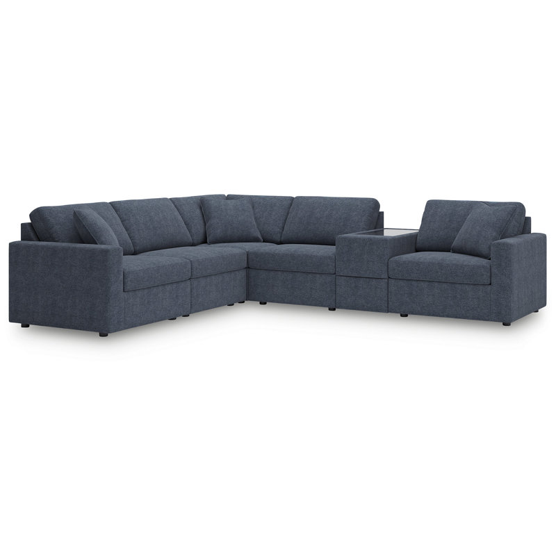 Chobanyan 6-Piece Sectional With Storage Console, Blue Polyester