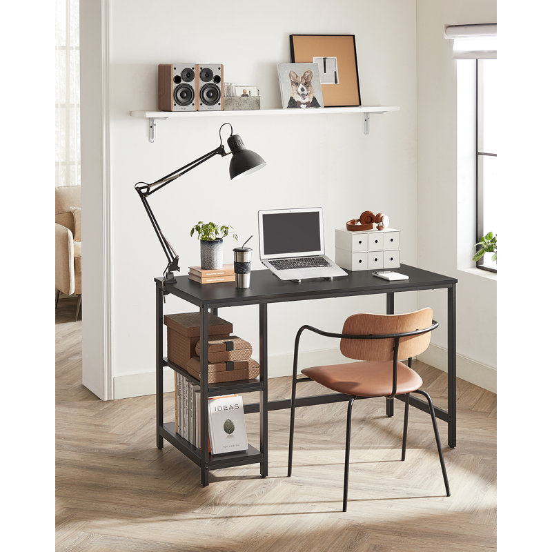 White 120 cm Writing Desk with Shelves, 75cm H x 120cm W x 60cm D, Black, Black