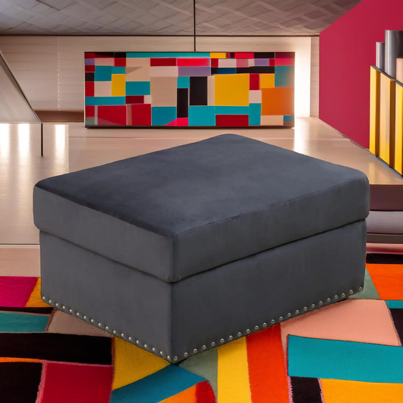 Soren Dark Grey Flannel Ottoman, Dark Gray