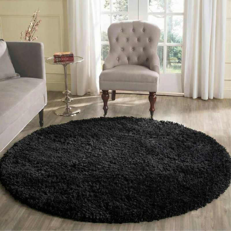 Esterly Shaggy Black Area Rug, Round 120cm