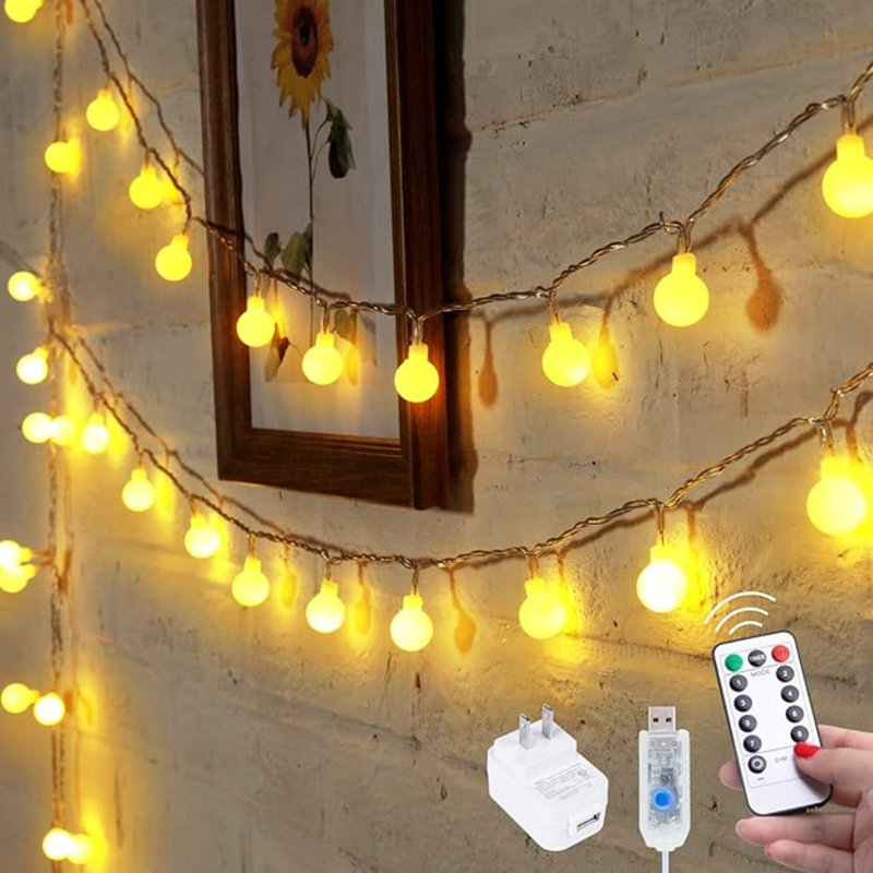 33Feet 100 Leds Globe String Lights, 8 Modes USB Ball String Lights With Remote For Indoor/Outdoor Commercial Decor, Gardens, Patio, Wedding, Party, Bedrooms, Christmas Decorations