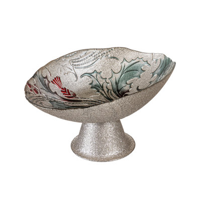 Holly & Berries Glass Footed Bowl