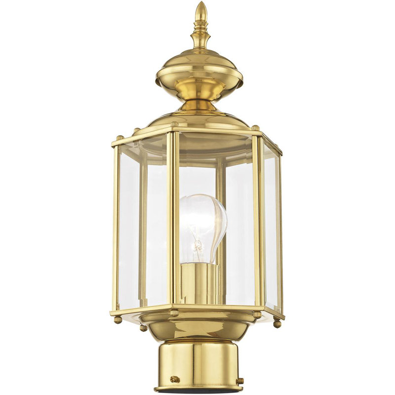 1 Light Polished Brass Outdoor Post Lantern Pendant Fixture with Clear Beveled Glass Shade