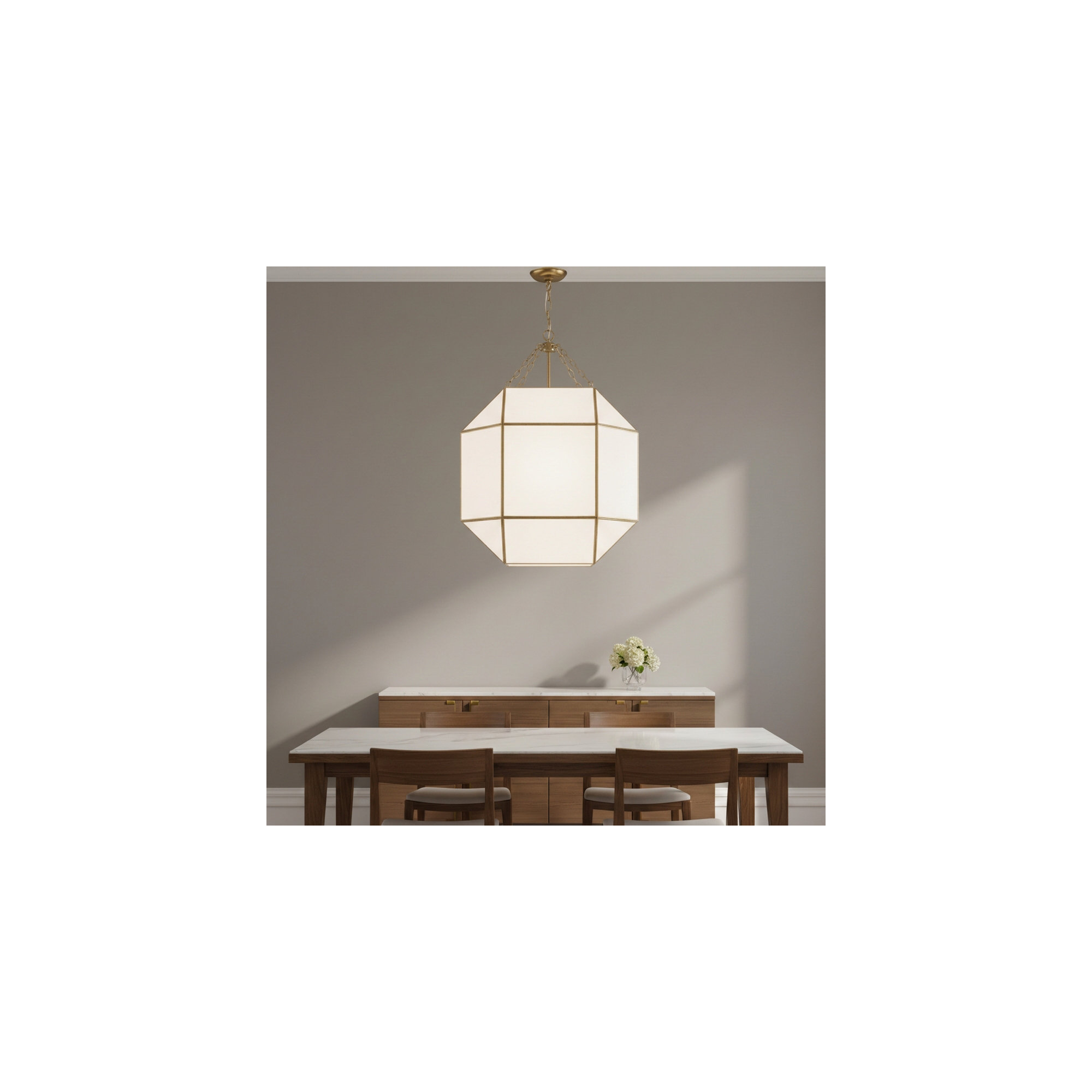 Reid 4 Light Glass Dimmable Pendant, Satin Brass, No