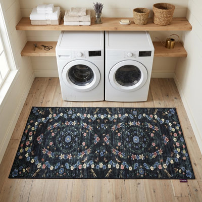 Tapis lavables rétro floraux pour la chambre à coucher, le salon et le couloir