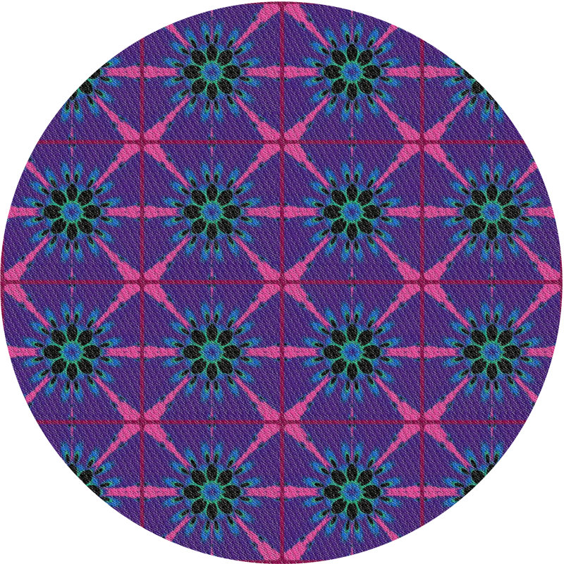 Rose floral/violet/vert Tapis décoratif, Rond 6 pi