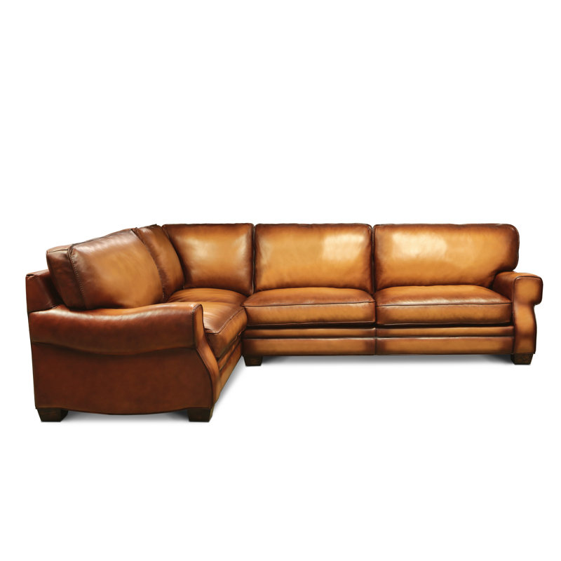 Canapé modulaire d’angle en cuir véritable Stafford, Orienté à gauche (vu de face), Acier, cuir véritable coyote