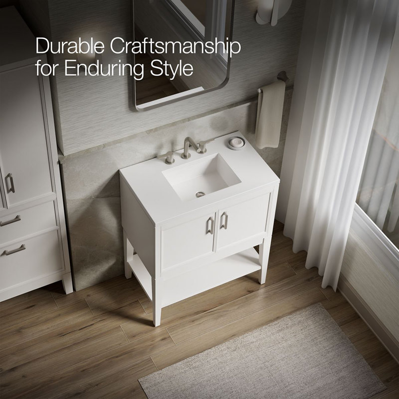 Winnow 30" Freestanding Single Bathroom Vanity Cabinet with Sink and Quartz Top, White, 30"