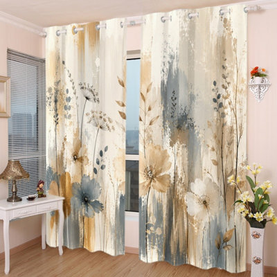 2 rideaux occultant avec œillets 2PCS, rideaux à imprimé floral en polyester imprimé à l'aquarelle abstraite, isolation thermique, réduction du bruit, protection de la vie privée, traitement de fenêtre obscurcissant pour la cuisine de la chambre à coucher