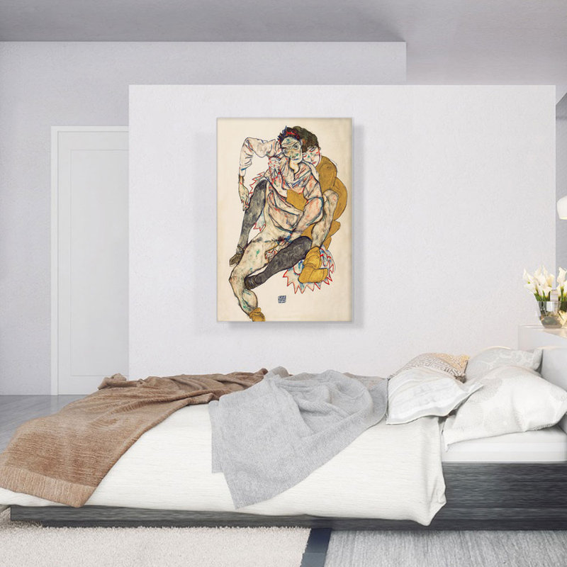 «Sitzendes Paar 1915» par Egon Schiele, reproduction d'art sur toile tendue, H 40 po x l 26 po x P 1,5 po