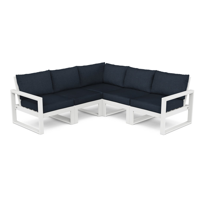 Ensemble de conversation pour 5 personnes avec coussins, Indigo marin, Blanc
