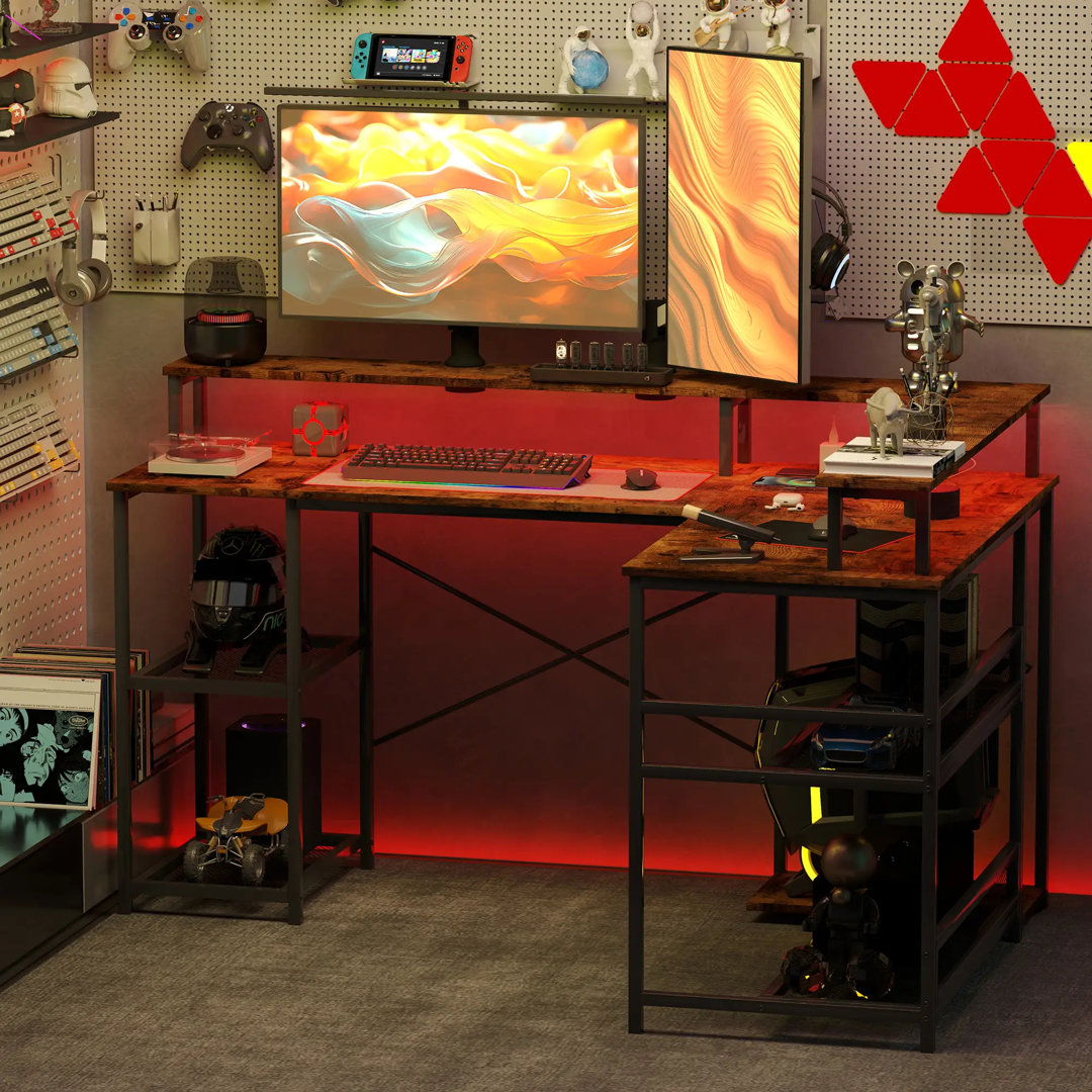 L-Shaped Metal Base Computer Desk