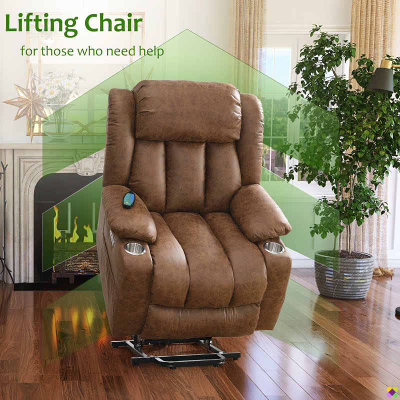 Karelin 37"W Faux Leather Lifting Chair Powr Recliner