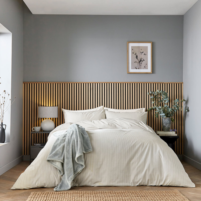 Twill Stripe Duvet Cover Set, Grey Striped, Kingsize Duvet Cover + 2 Pillowcases